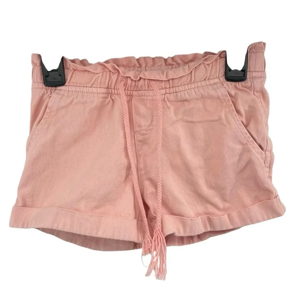 Justice Girls Pink Paperbag Waist Drawstring Cotton Shorts Size 6 Casual Summer